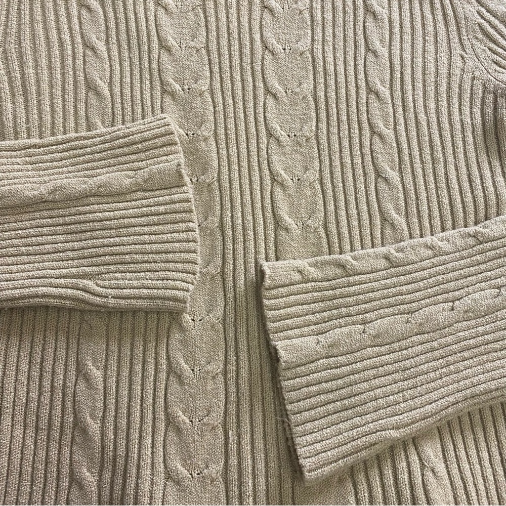 Turtleneck Sweater in Khaki Cable Knit Pattern with Slight Bell Sleeves - Picture 6 of 7